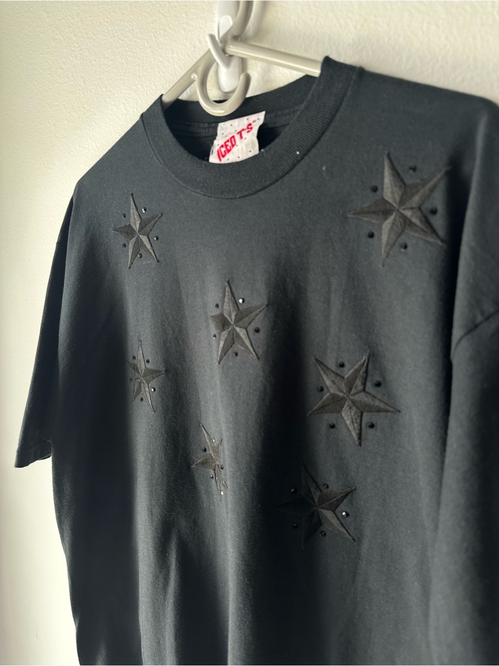 Vintage Jerzees // Iced T's Embroidered 3D Stars Studded Black T-Shirt XL USA